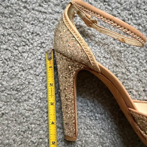 Miu Miu Gold Glitter Strappy Open Toe Heels - Picture 7 of 7